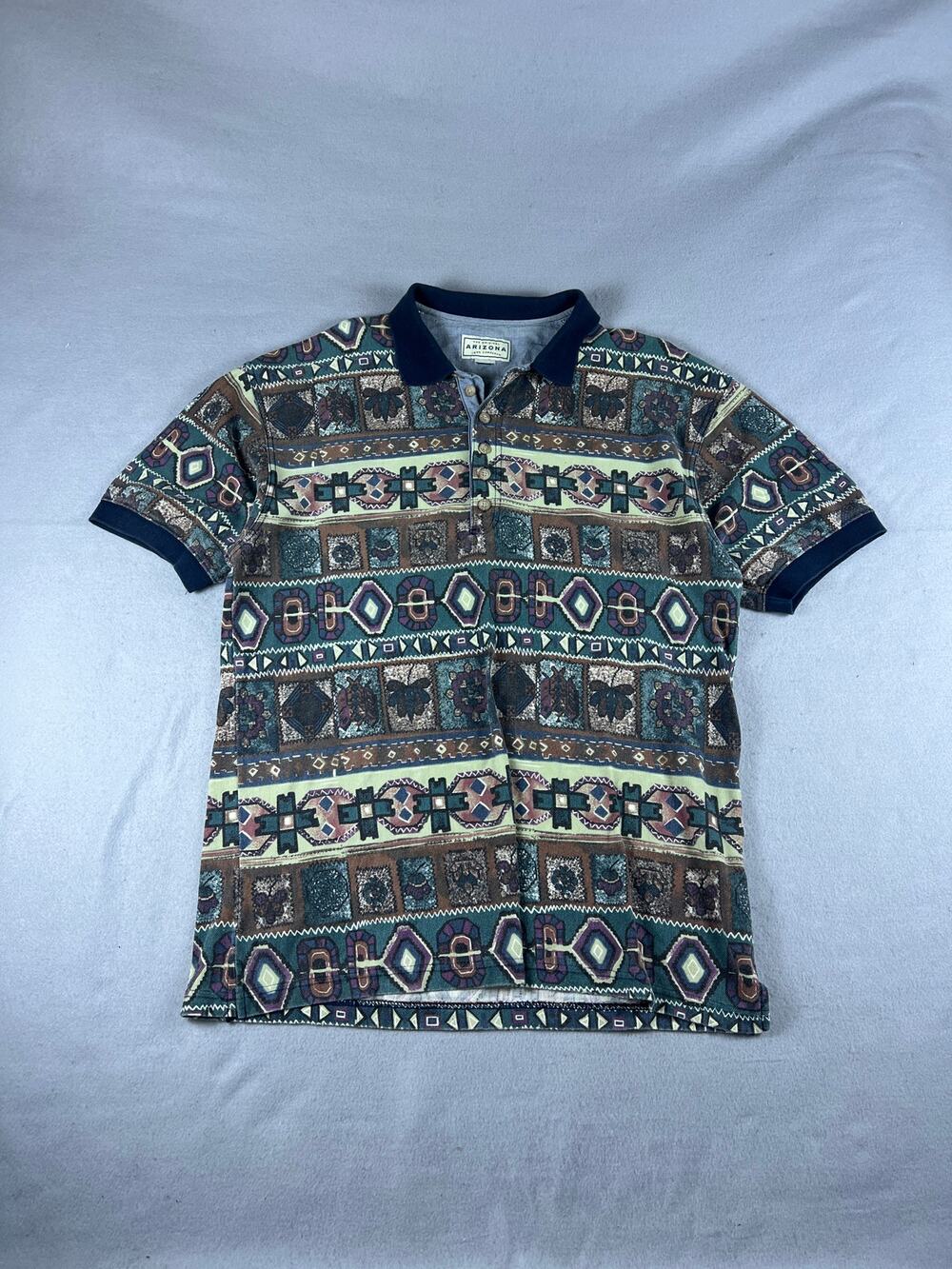 Vintage Arizona Jean Polo Shirt Mens L Aztec Southwestern Geometric Golf Rugby